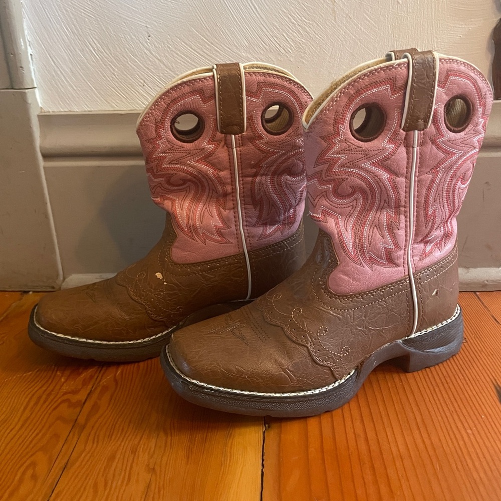 Durango kids 8 inch Western Boot, Tan/Pink